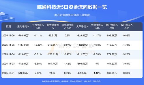 皖通科技11月6日資金流向概況 信息系統(tǒng)集成服務(wù)分析